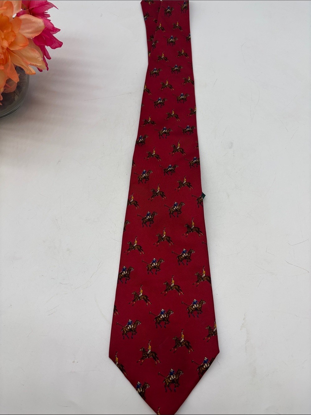 Lauren Ralph Lauren Red Silk Tie with Equestrian Rider Motif